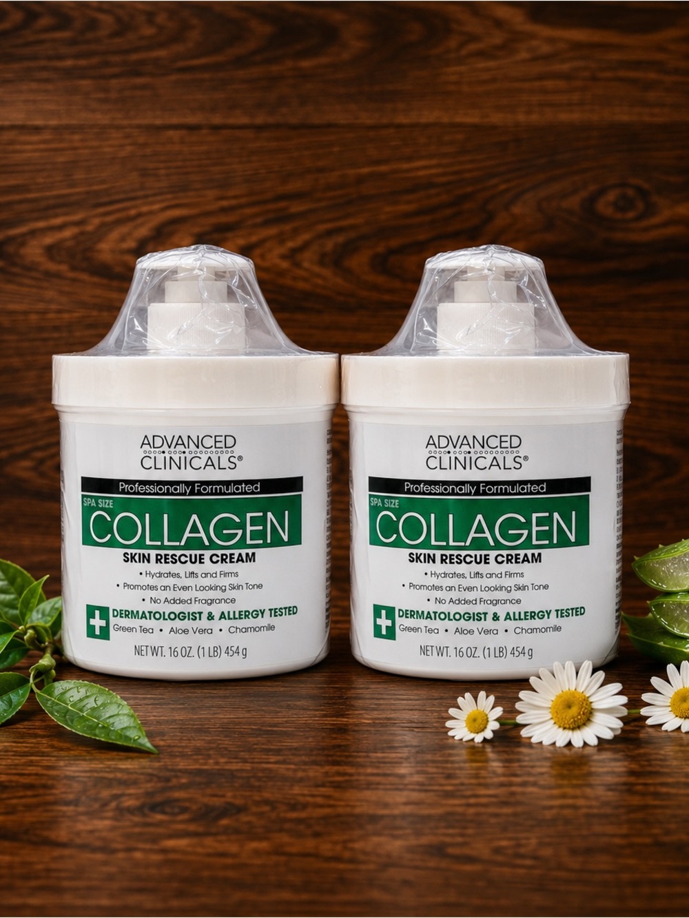 2 Pack Advanced Clinicals Collagen Skin Rescue Cream 16 oz Each